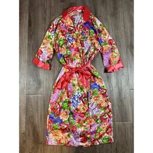 Victoria's Secret Gold Label Floral Longsleeve Robe Satin Belt Tie Size S/M